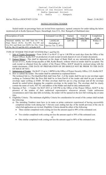 Ramgarh Ref no. PE(Excv)/KOC - CCL