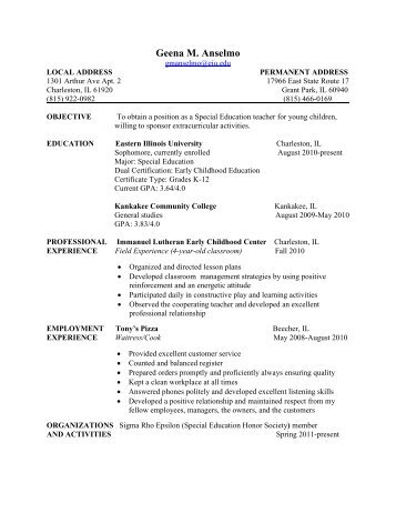 Resume - Eastern Illinois University