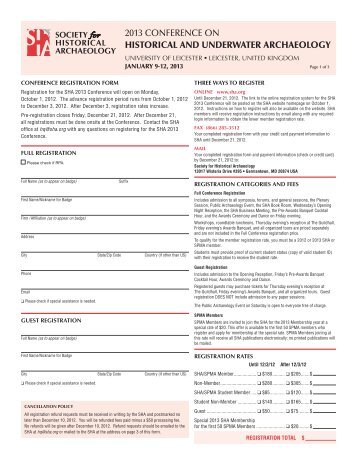 registration form - Society for Historical Archaeology