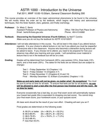 Syllabus and Course Schedule - GSU Astronomy