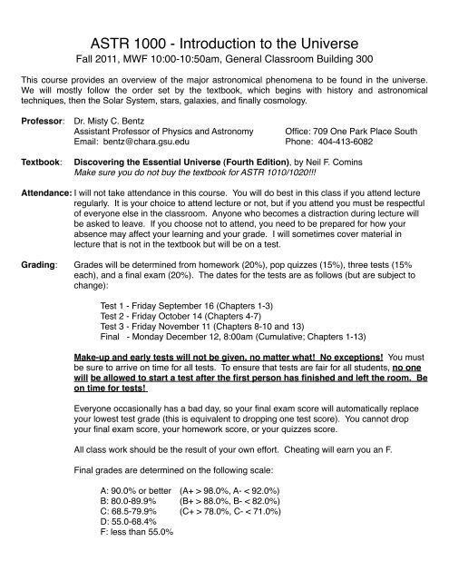 Syllabus And Course Schedule Gsu Astronomy