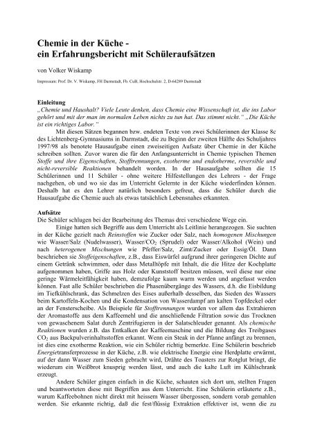 Chemie In Der Ka Che Ein Erfahrungsbericht Mit Scha Leraufsa Tzen
