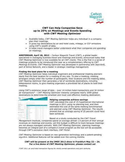 CWT Meeting Optimizer - Carlson Wagonlit Travel