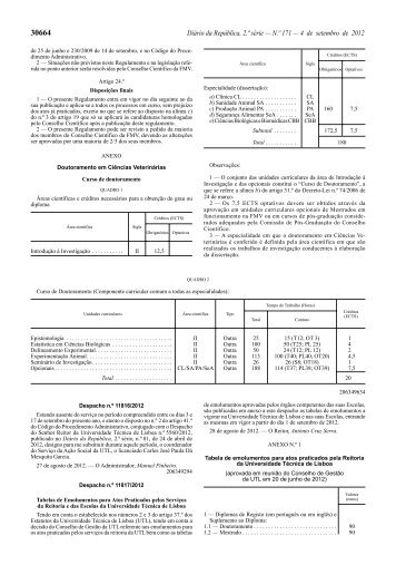 Tabela de emolumentos para atos praticados pela - Universidade ...