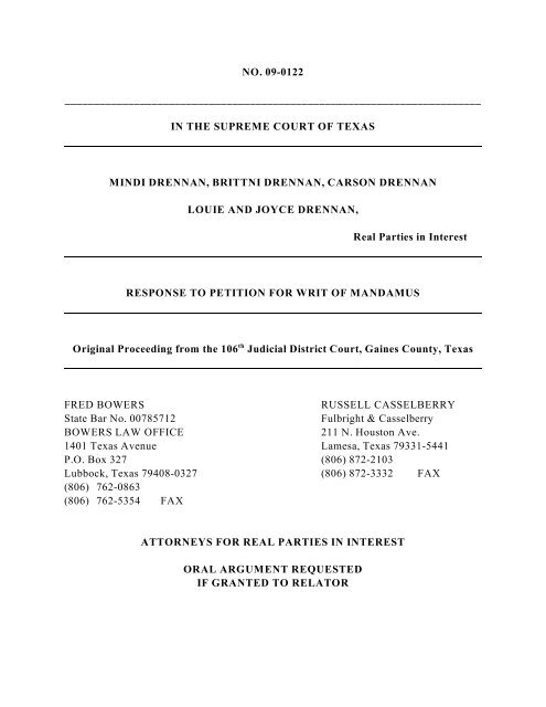 Response to Petition for Writ of Mandamus - Filed - Supreme Court ...