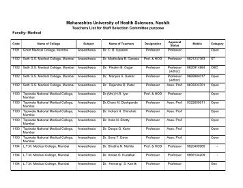 Medical Faculty - Maharashtra University of Health Sciences