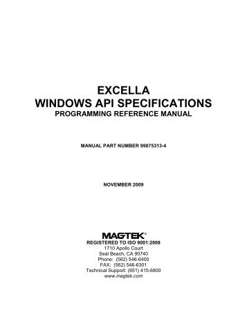 EXCELLA API SPECIFICATIONS - MagTek