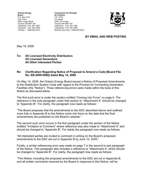 Letter Of Clarification Ontario Energy Board