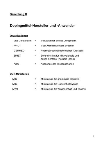 Sammlung D Dopingmittel-Hersteller und -Anwender