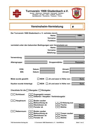 Vereinsheim-Vermietung - Turnverein 1908 Gladenbach eV