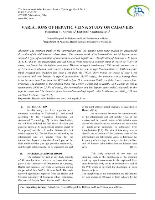 VARIATIONS OF HEPATIC VEINS: STUDY ON CADAVERS