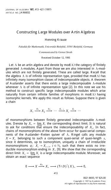 Constructing Large Modules over Artin Algebras