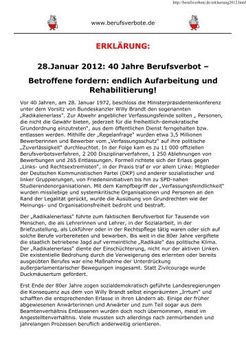 28.Januar 2012: 40 Jahre Berufsverbot -  Berufsverbote.de