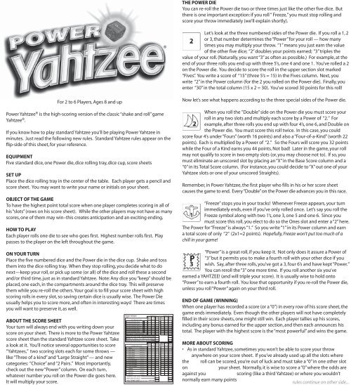 Power Yahtzee Rules Winning Moves
