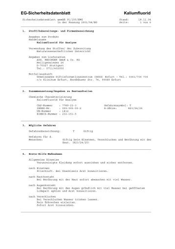 EG-Sicherheitsdatenblatt Kaliumfluorid - Hedinger