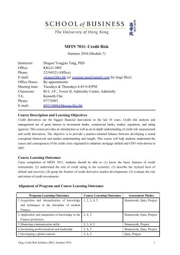 MFIN 7011: Credit Risk - the School of Economics and Finance