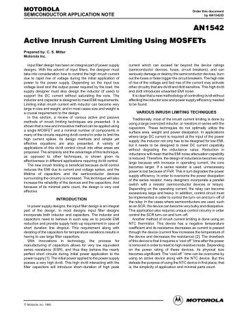 AN1542 Active Inrush Current Limiting Using MOSFETs