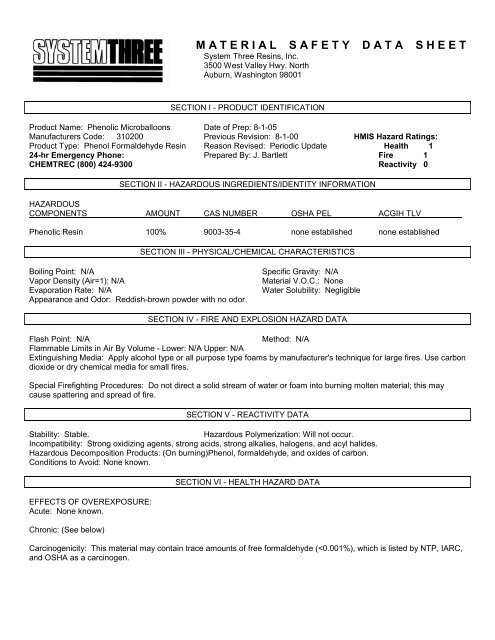MSDS Phenolic Microballoons - Jamestown Distributors