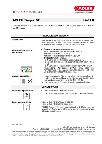 Technisches Merkblatt - ADLER - Lacke