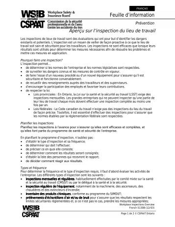 AperÃƒÂ§u sur l'inspection du lieu de travail - wsib