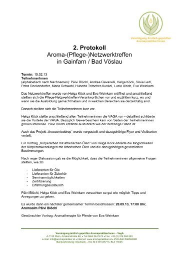 2. Protokoll Aroma-(Pflege-)Netzwerktreffen in Gainfarn ... - VAGA