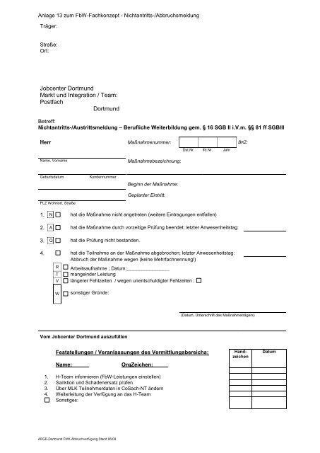 BA I FW 114 - Nichtantritts-/Austrittsmeldung - Jobcenter Dortmund