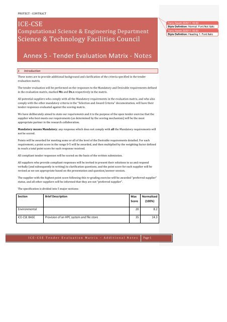 Tender Evaluation Matrix Notes v4.0 - STFC's Computational ...