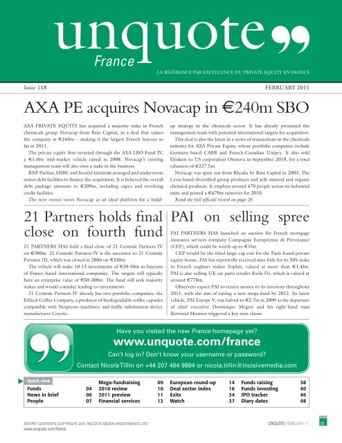 AXA PE acquires Novacap in â‚¬240m SBO - Unquote