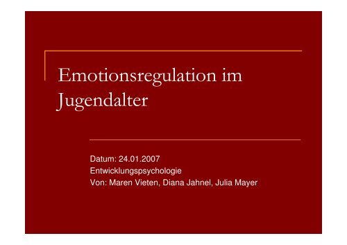 Emotionsregulation im Jugendalter