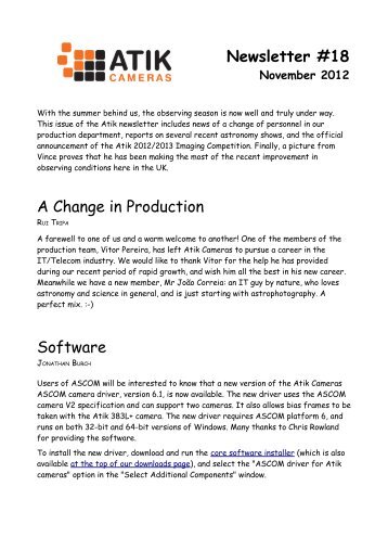 Newsletter #18 A Change in Production Software - Atik Cameras