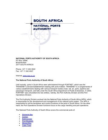 NATIONAL PORTS AUTHORITY OF SOUTH AFRICA PO ... - PMAESA