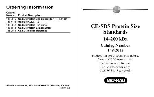 CE-SDS Protein Size Standards - Bio-Rad