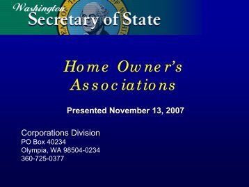 Home Owner's Associations - Washington Secretary of State