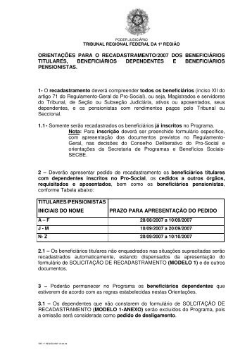 ORIENTAÃÃES PARA O RECADASTRAMENTO/2007 DOS ...