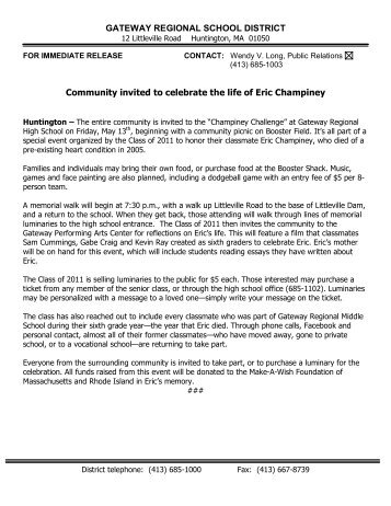 Community invited to celebrate the life of Eric Champiney - Gateway ...