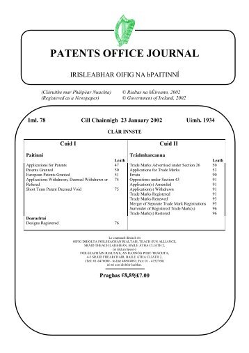 PATENTS OFFICE JOURNAL - Irish Patents Office