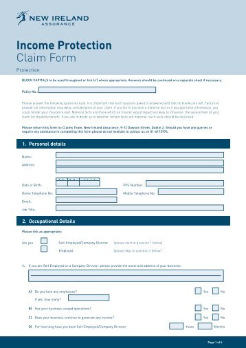 Income Protection Claim Form - New Ireland Assurance