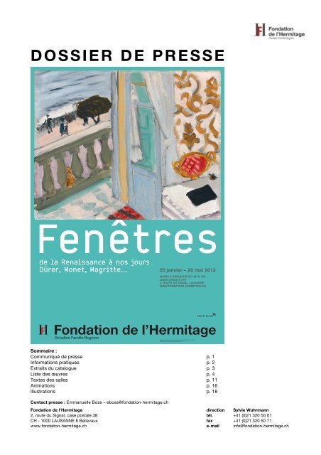 Dossier de presse (PDF) - Fondation de l'Hermitage