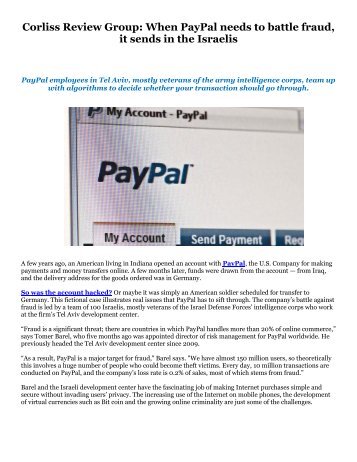 Corliss Review Group: When PayPal needs to battle fraud, it sends in the Israelis