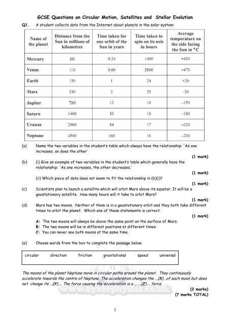Gcse Questions On Circular Motion Satellites And
