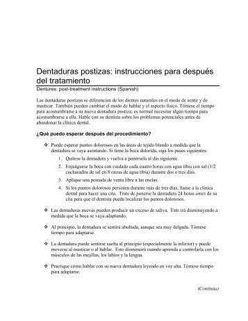 Dentaduras postizas: instrucciones para despuÃ©s ... - the Exchange