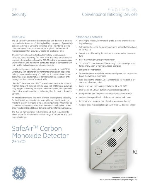 SafeAirTM Carbon Monoxide Detector - Interlogix