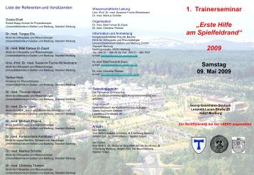 Flyer zum Trainerseminar "Erste Hilfe am Spielfeldrand"