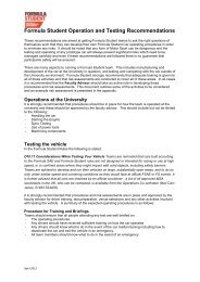 Formula Student Operation and Testing Recommendations