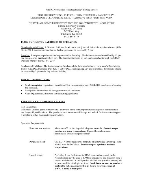 Test Specifications-Clinical Flow Cytometry Laboratory