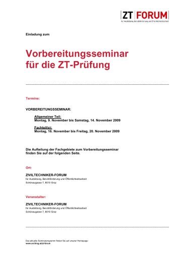 Vorbereitungsseminar für die ZT-Prüfung - Kammer der ...