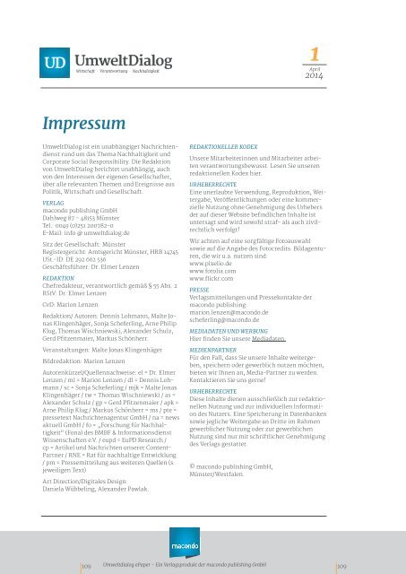 Nachhaltige Lieferkette - UmweltDialog E-Paper Nr. 1 - April 2014