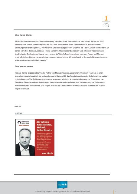 Nachhaltige Lieferkette - UmweltDialog E-Paper Nr. 1 - April 2014