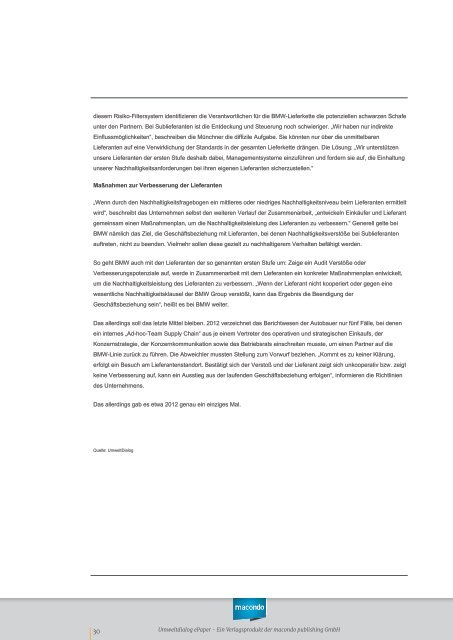 Nachhaltige Lieferkette - UmweltDialog E-Paper Nr. 1 - April 2014