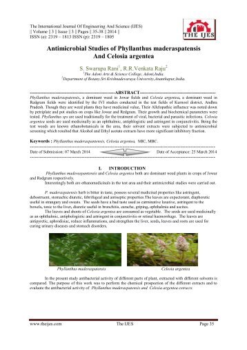 Antimicrobial Studies of Phyllanthus maderaspatensis And Celosia argentea